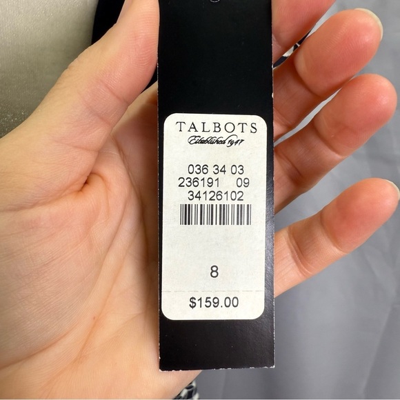 Talbots Silk Cotton Navy White Geometric Printed Sleeveless Belted Dress NWT - Picture 8 of 11